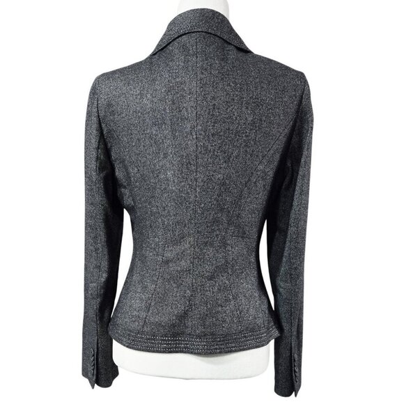 Ann Taylor Virgin Wool Blend Gray One Button Blazer Contrast Stitching Preppy - Picture 2 of 10